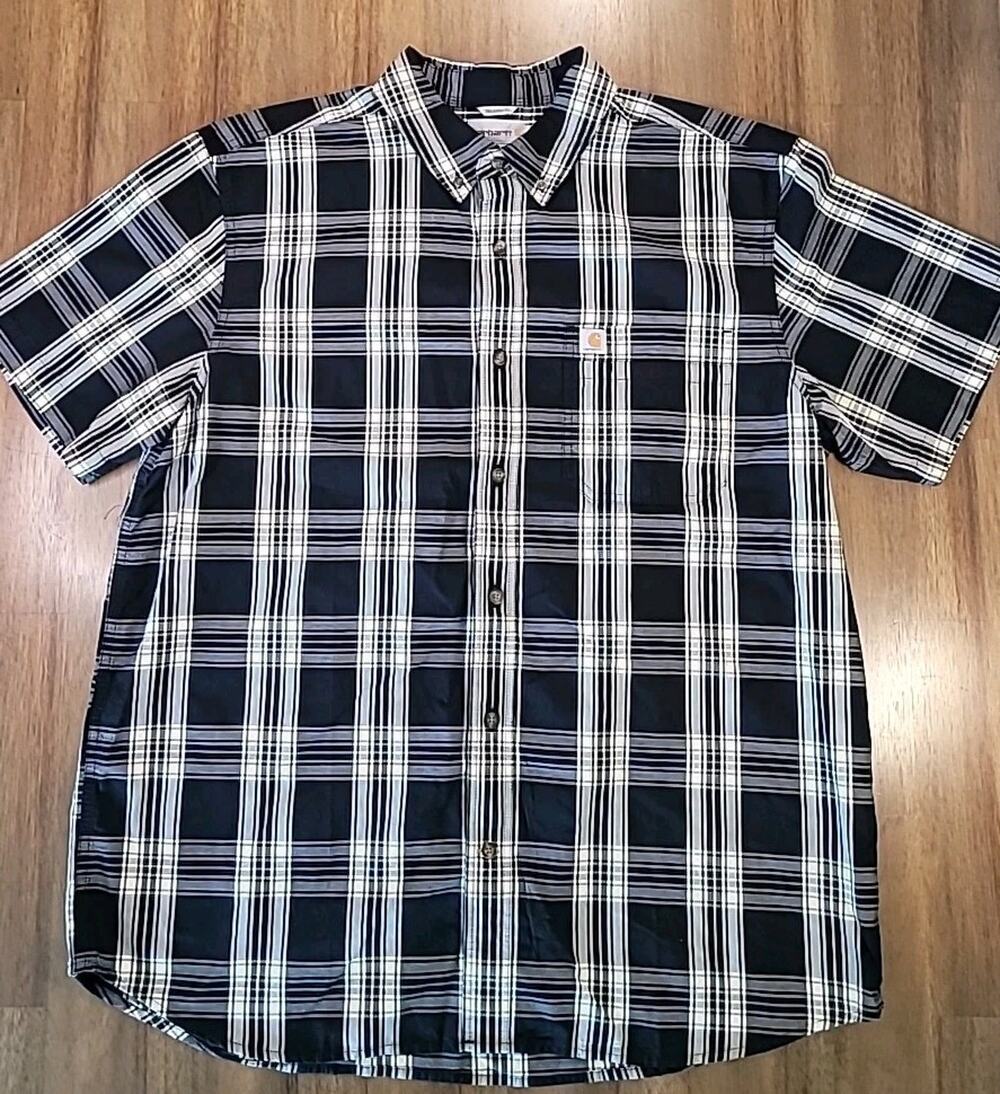 Carhartt Plaid Work Shirt Men’s XL Black White Button Up EUC